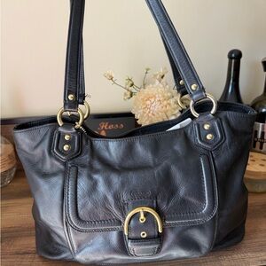 Coach Black Leather Shoulder Bag with Gold Buckle